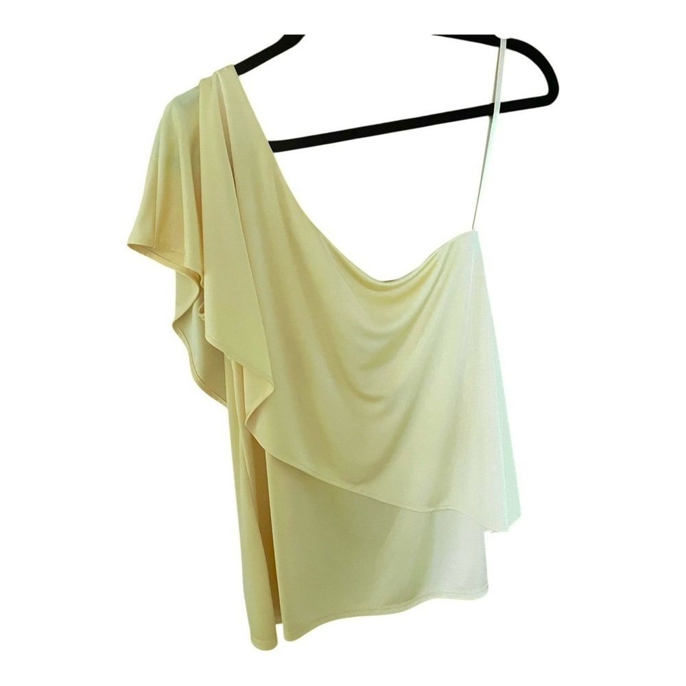 White House Black Market Yellow One-Shoulder Layered Top, Flutter Sleeve, Size M - Picture 3 of 7